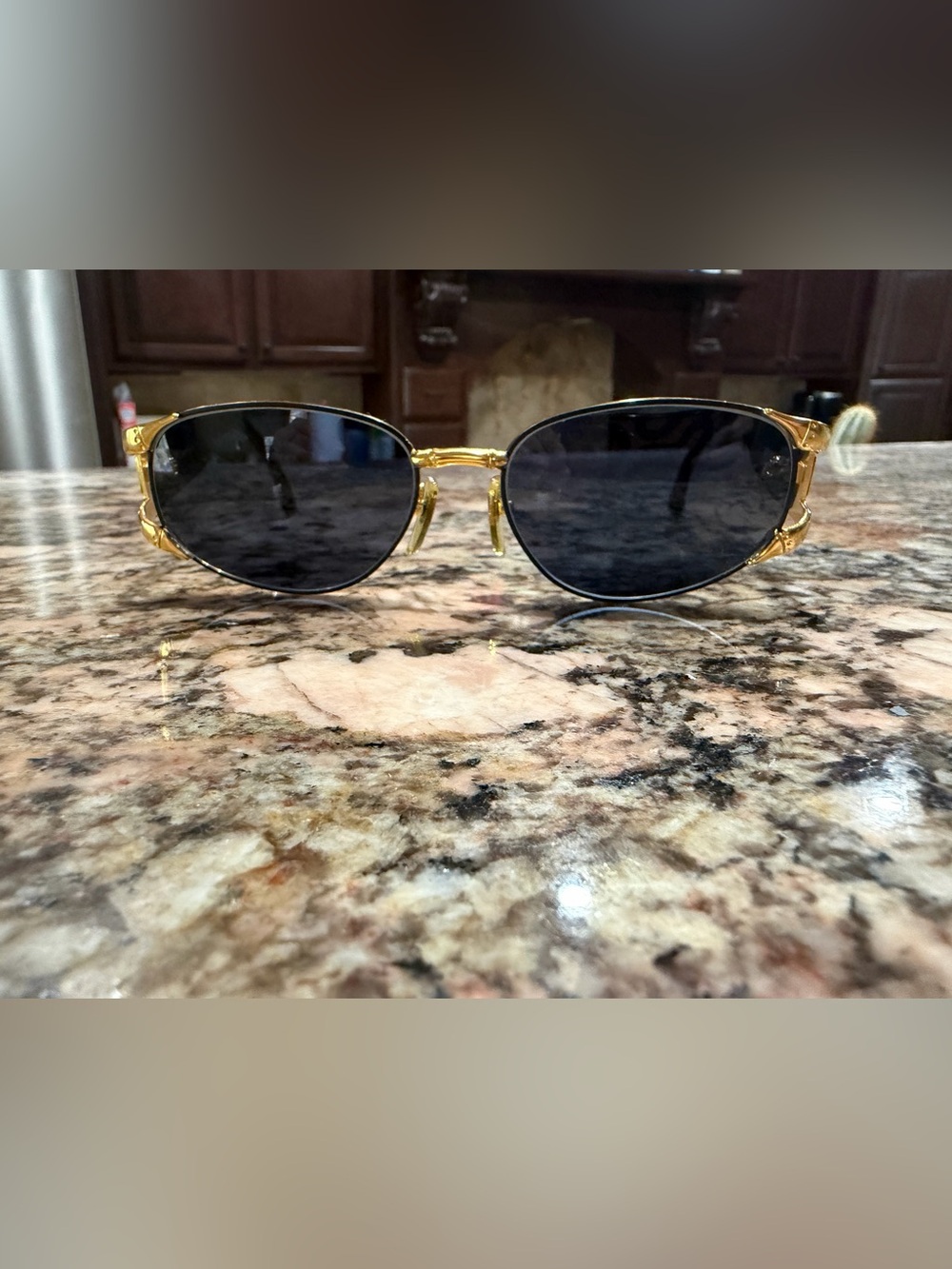 Fendi Gold Frame Vintage Black Lens Sunglasses